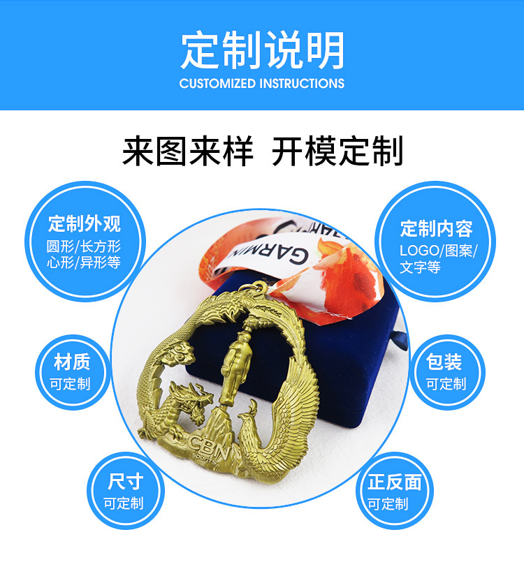 定做戶外運動小金人獎牌,龍鳳呈祥造型越野挑戰(zhàn)賽旋轉(zhuǎn)獎牌