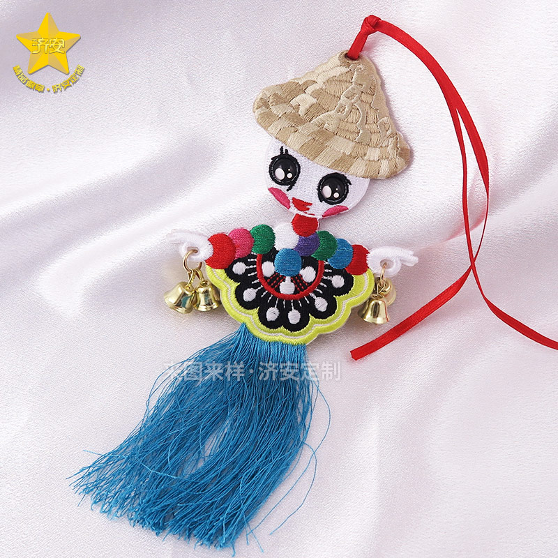 草帽人風鈴雙面刺繡掛飾定制